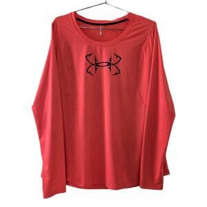Under Armour HeatGear Long Sleeve Shirt Coral XL Fitted Mens Activewear